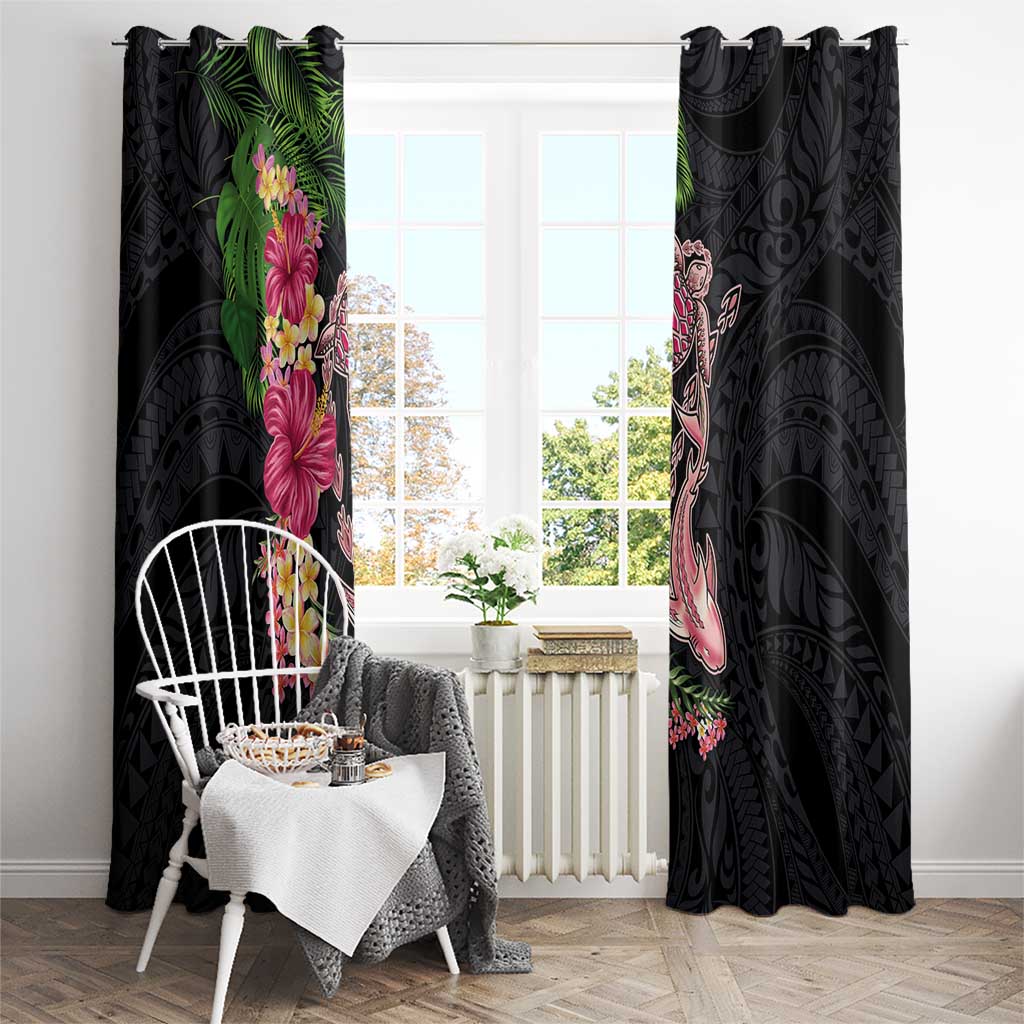 Hawaiian Tropical Plants Turtle and Shark Window Curtain Polynesian Art Tattoo