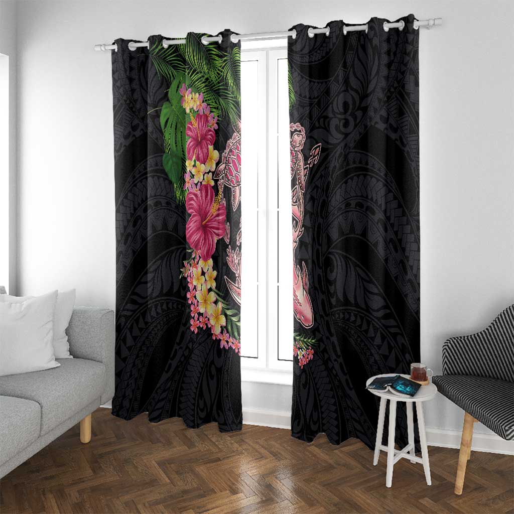 Hawaiian Tropical Plants Turtle and Shark Window Curtain Polynesian Art Tattoo