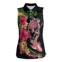 Hawaiian Tropical Plants Turtle and Shark Women Sleeveless Polo Shirt Polynesian Art Tattoo