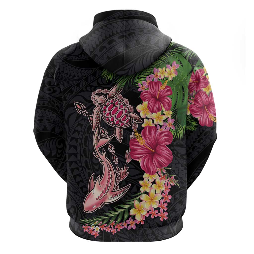 Hawaiian Tropical Plants Turtle and Shark Zip Hoodie Polynesian Art Tattoo LT03 - Polynesian Pride