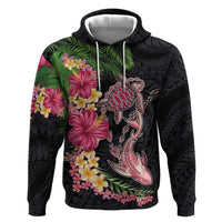 Hawaiian Tropical Plants Turtle and Shark Zip Hoodie Polynesian Art Tattoo LT03 Pullover Hoodie Black - Polynesian Pride