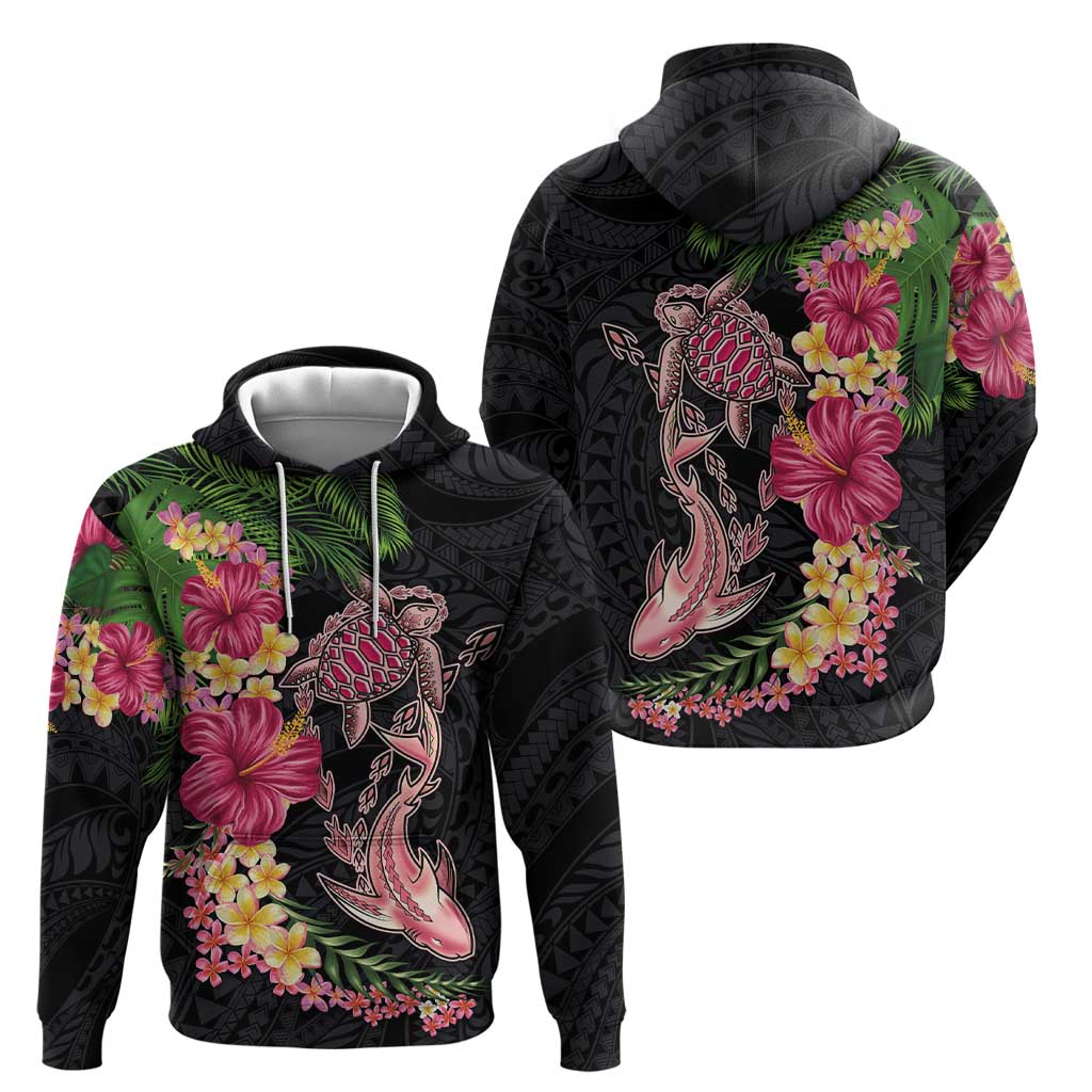 Hawaiian Tropical Plants Turtle and Shark Zip Hoodie Polynesian Art Tattoo LT03 - Polynesian Pride