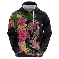 Hawaiian Tropical Plants Turtle and Shark Zip Hoodie Polynesian Art Tattoo LT03 - Polynesian Pride