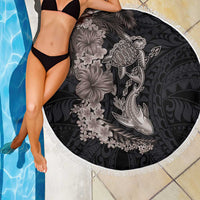 Hawaiian Tropical Plants Turtle and Shark Beach Blanket Polynesian Art Tattoo Grayscale Color