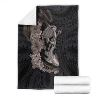 Hawaiian Tropical Plants Turtle and Shark Blanket Polynesian Art Tattoo Grayscale Color