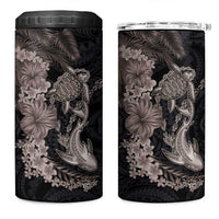 Hawaiian Tropical Plants Turtle and Shark 4 in 1 Can Cooler Tumbler Polynesian Art Tattoo Grayscale Color