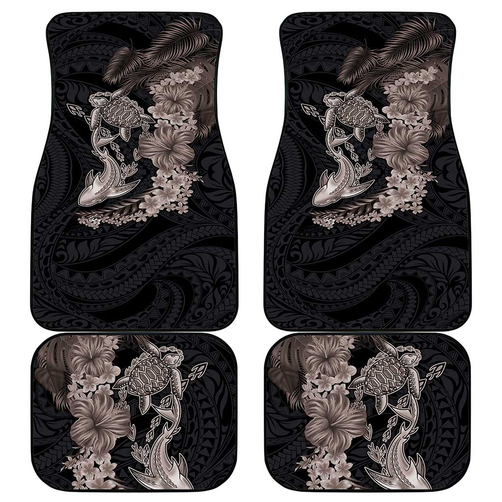 Hawaiian Tropical Plants Turtle and Shark Car Mats Polynesian Art Tattoo Grayscale Color