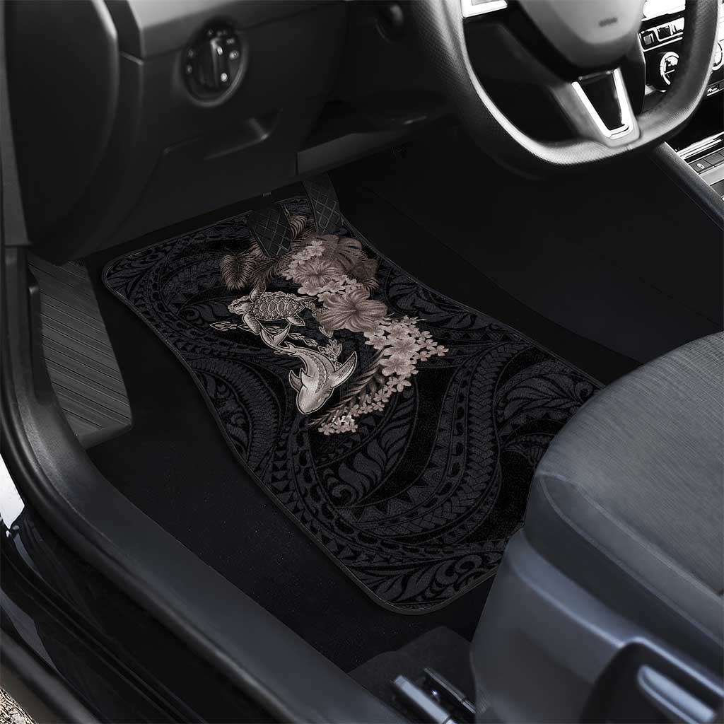 Hawaiian Tropical Plants Turtle and Shark Car Mats Polynesian Art Tattoo Grayscale Color