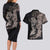 Hawaiian Tropical Plants Turtle and Shark Couples Matching Long Sleeve Bodycon Dress and Hawaiian Shirt Polynesian Art Tattoo Grayscale Color