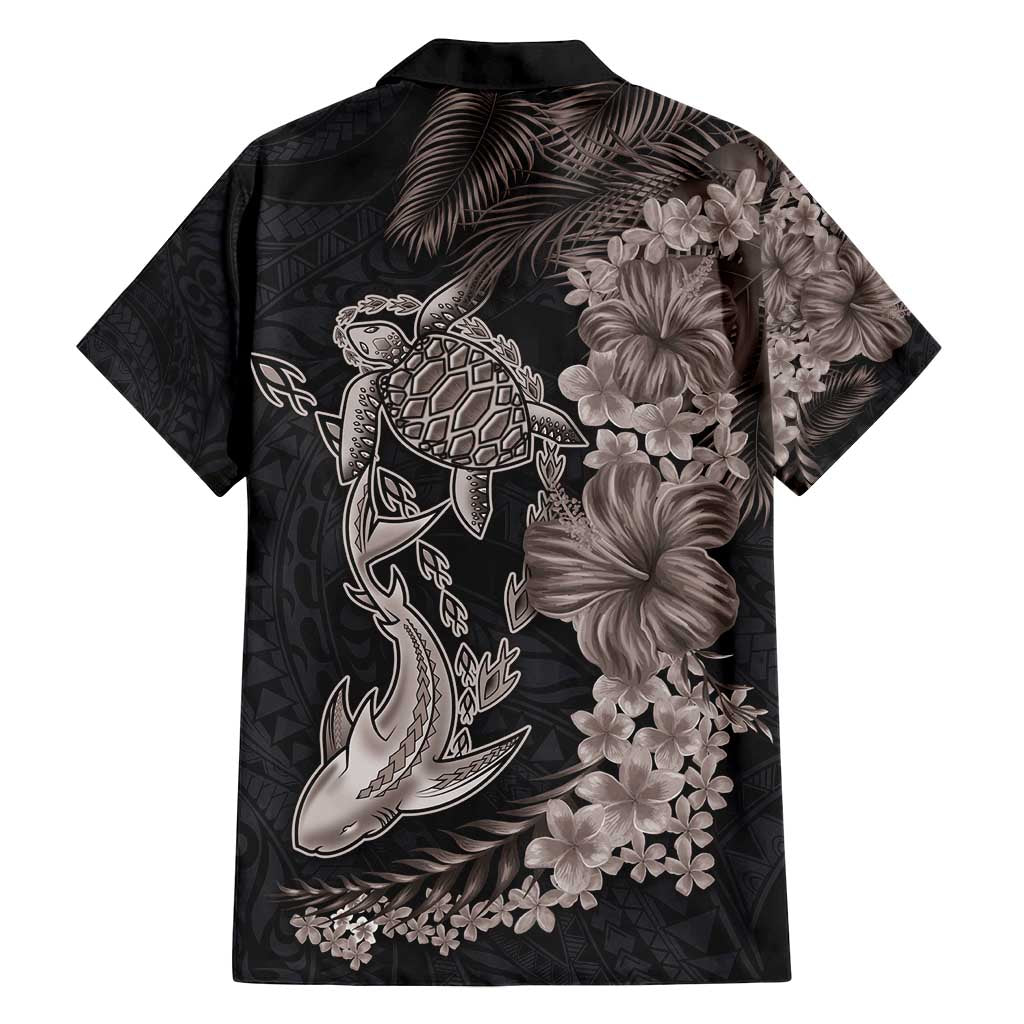 Hawaiian Tropical Plants Turtle and Shark Family Matching Tank Maxi Dress and Hawaiian Shirt Polynesian Art Tattoo Grayscale Color