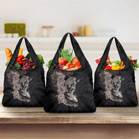 Hawaiian Tropical Plants Turtle and Shark Grocery Bag Polynesian Art Tattoo Grayscale Color LT03 3-pack One Size Black - Polynesian Pride