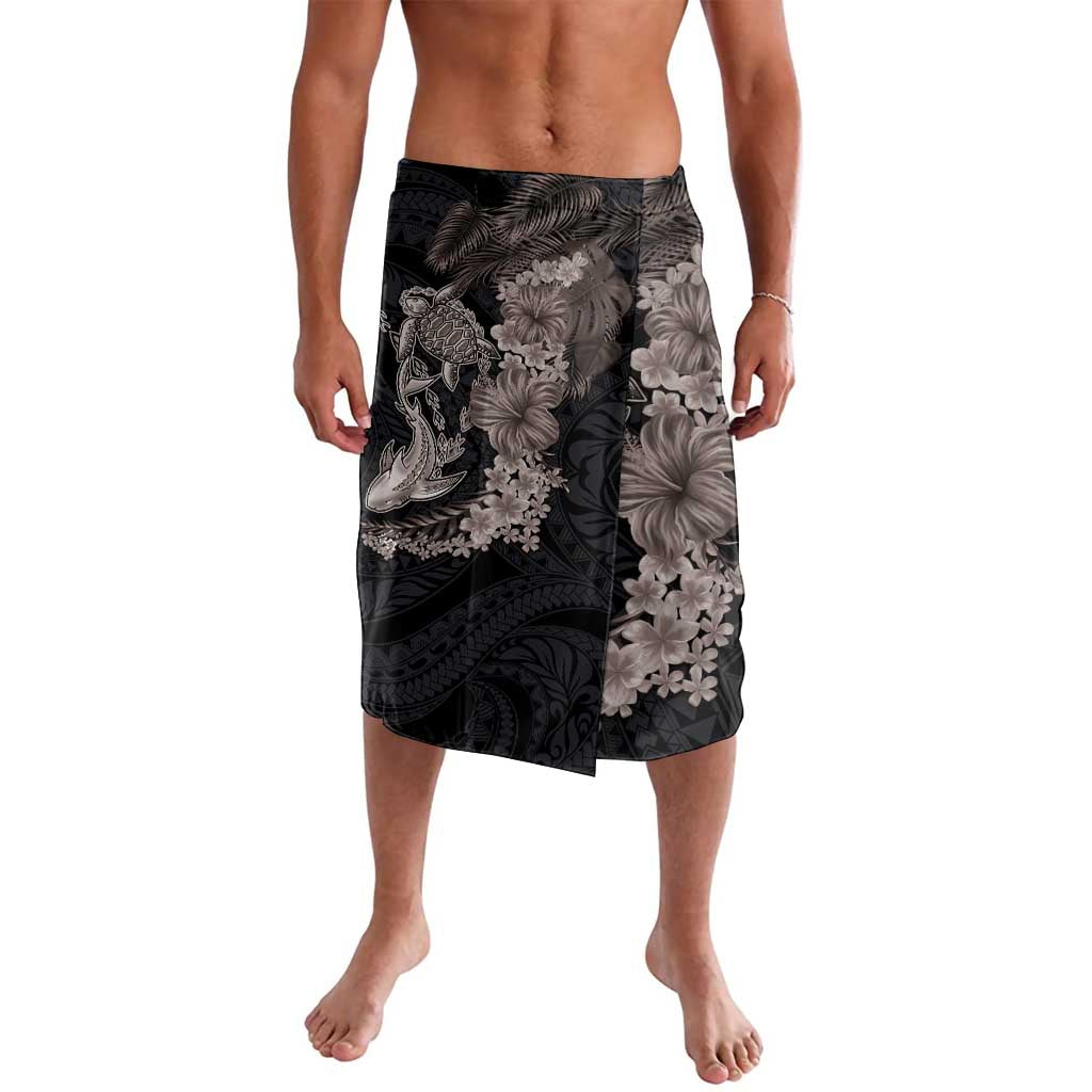 Hawaiian Tropical Plants Turtle and Shark Lavalava Polynesian Art Tattoo Grayscale Color