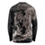 Hawaiian Tropical Plants Turtle and Shark Long Sleeve Shirt Polynesian Art Tattoo Grayscale Color