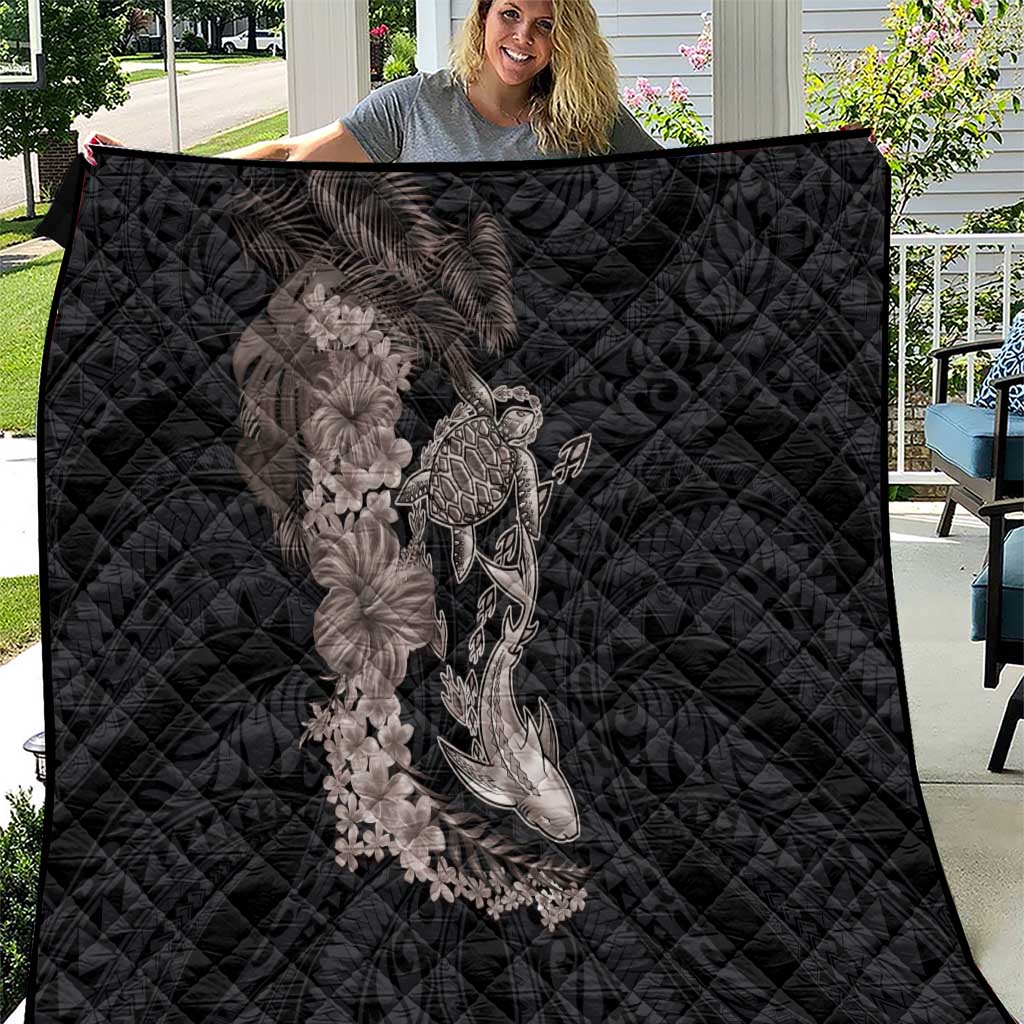 Hawaiian Tropical Plants Turtle and Shark Quilt Polynesian Art Tattoo Grayscale Color