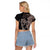 Hawaiian Tropical Plants Turtle and Shark Raglan Cropped T Shirt Polynesian Art Tattoo Grayscale Color