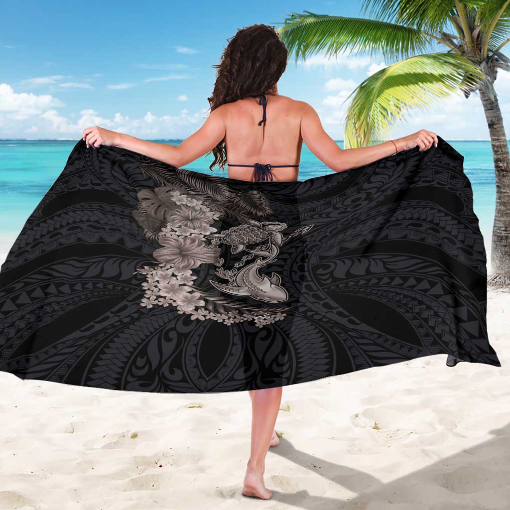 Hawaiian Tropical Plants Turtle and Shark Sarong Polynesian Art Tattoo Grayscale Color