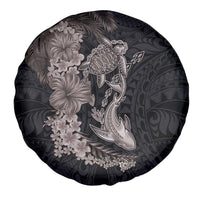 Hawaiian Tropical Plants Turtle and Shark Spare Tire Cover Polynesian Art Tattoo Grayscale Color