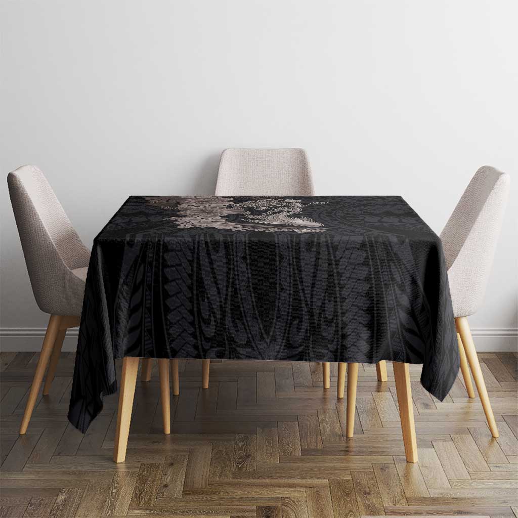 Hawaiian Tropical Plants Turtle and Shark Tablecloth Polynesian Art Tattoo Grayscale Color