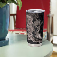 Hawaiian Tropical Plants Turtle and Shark Tumbler Cup Polynesian Art Tattoo Grayscale Color