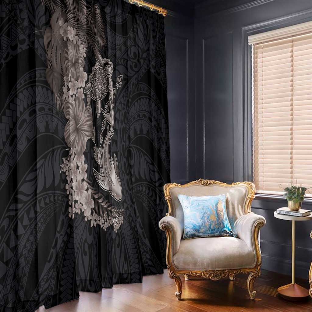 Hawaiian Tropical Plants Turtle and Shark Window Curtain Polynesian Art Tattoo Grayscale Color LT03 - Polynesian Pride