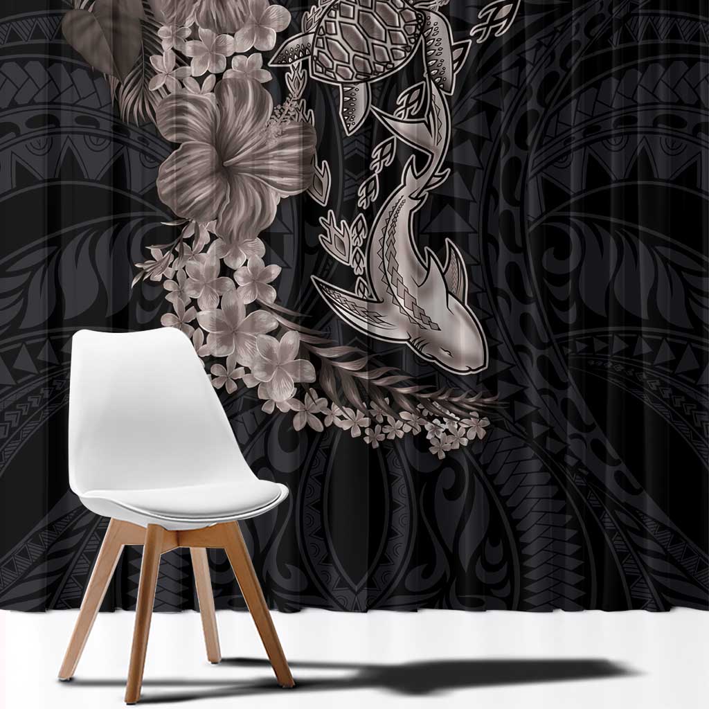 Hawaiian Tropical Plants Turtle and Shark Window Curtain Polynesian Art Tattoo Grayscale Color LT03 - Polynesian Pride