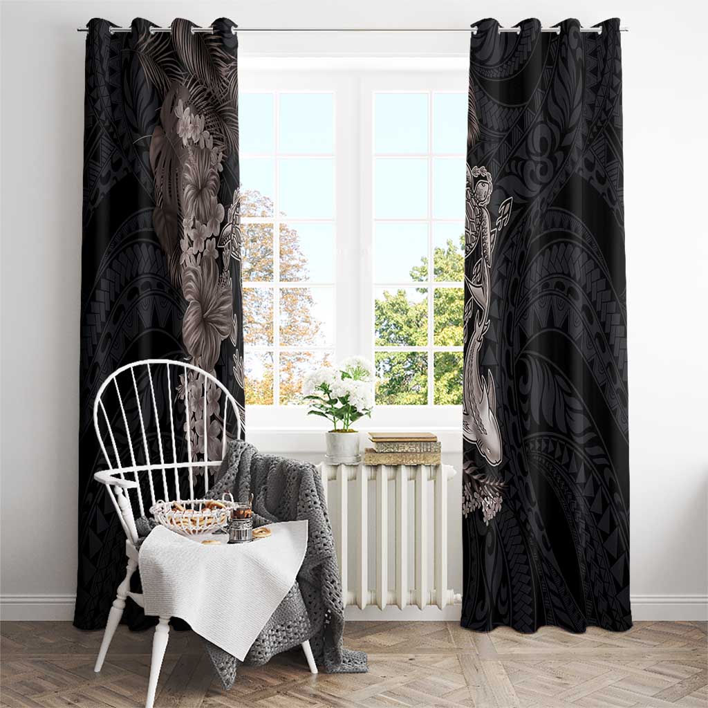 Hawaiian Tropical Plants Turtle and Shark Window Curtain Polynesian Art Tattoo Grayscale Color LT03 - Polynesian Pride