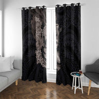 Hawaiian Tropical Plants Turtle and Shark Window Curtain Polynesian Art Tattoo Grayscale Color LT03 With Grommets Black - Polynesian Pride
