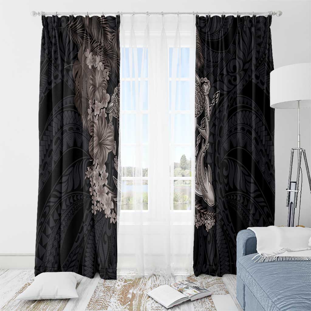 Hawaiian Tropical Plants Turtle and Shark Window Curtain Polynesian Art Tattoo Grayscale Color LT03 - Polynesian Pride