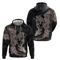 Hawaiian Tropical Plants Turtle and Shark Zip Hoodie Polynesian Art Tattoo Grayscale Color LT03 - Polynesian Pride