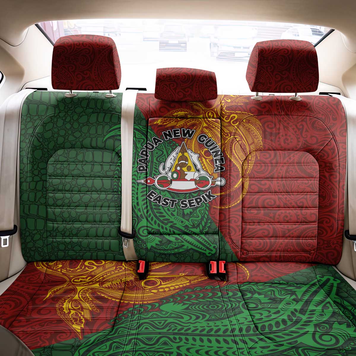 Papua New Guinea East Sepik Province Back Car Seat Cover Tribal Crocodile Birds of Paradise Melanesian Tattoo