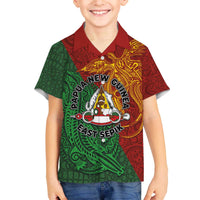 Papua New Guinea East Sepik Province Family Matching Off The Shoulder Long Sleeve Dress and Hawaiian Shirt Tribal Crocodile Birds of Paradise Melanesian Tattoo