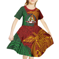 Papua New Guinea East Sepik Province Kid Short Sleeve Dress Tribal Crocodile Birds of Paradise Melanesian Tattoo