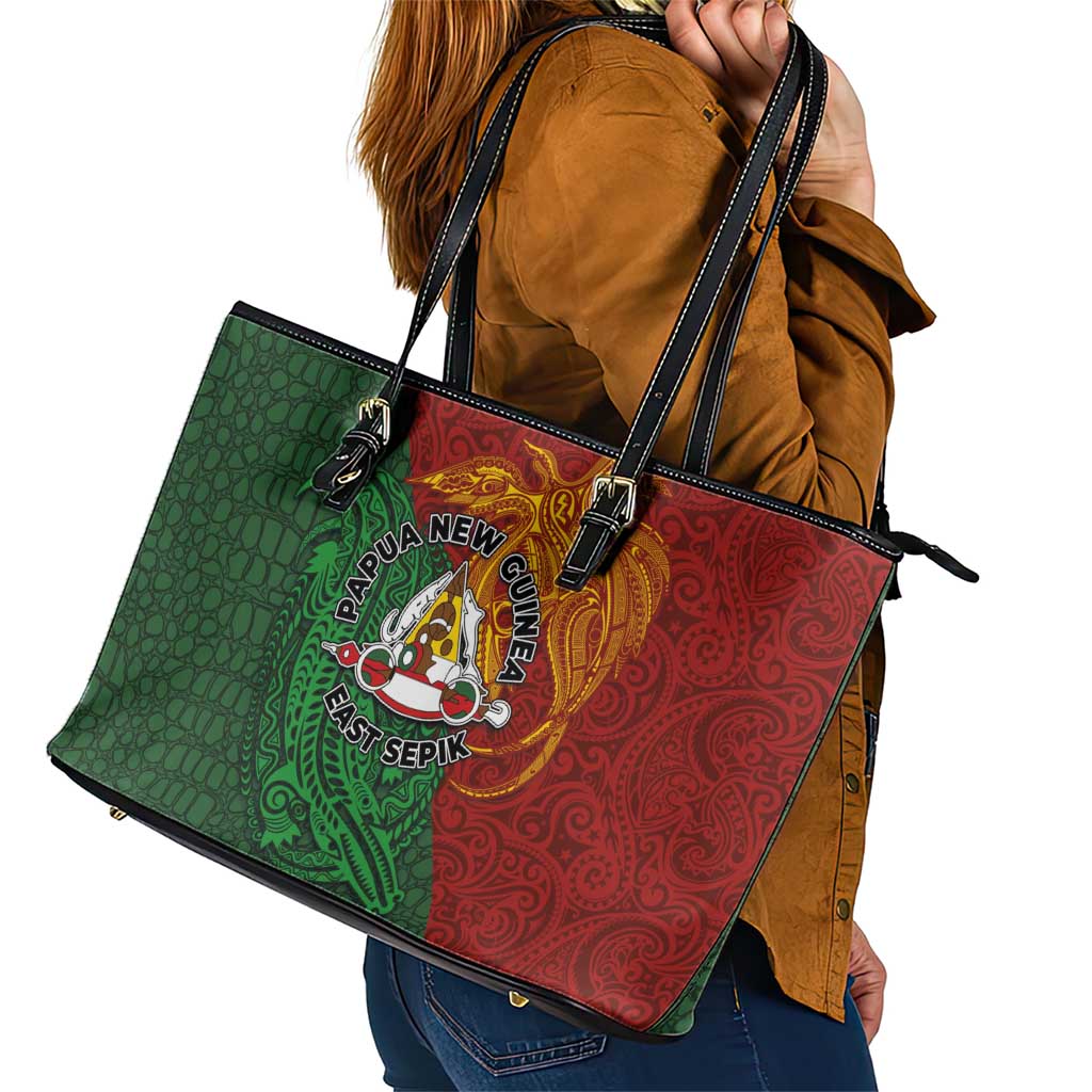 Papua New Guinea East Sepik Province Leather Tote Bag Tribal Crocodile Birds of Paradise Melanesian Tattoo