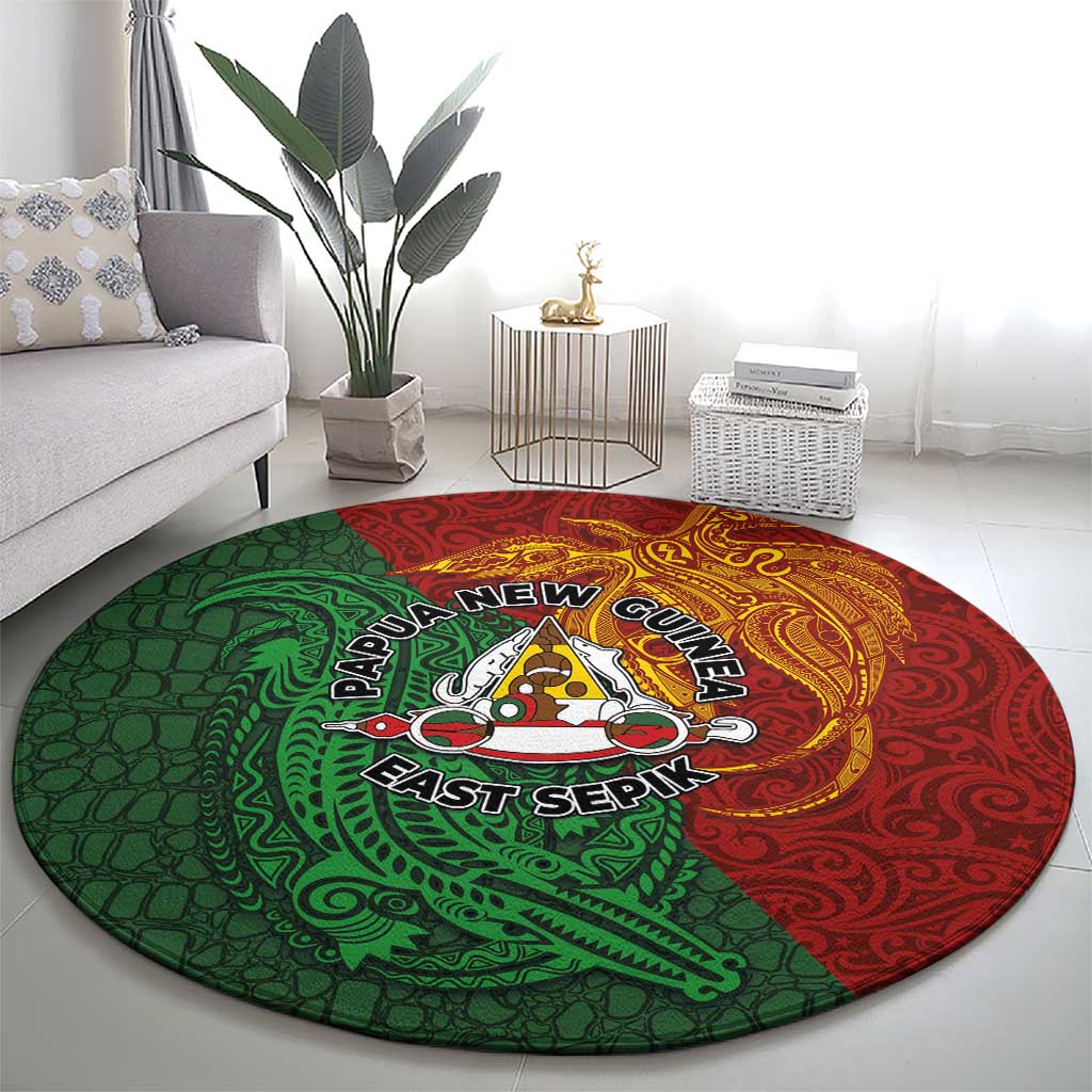 Papua New Guinea East Sepik Province Round Carpet Tribal Crocodile Birds of Paradise Melanesian Tattoo