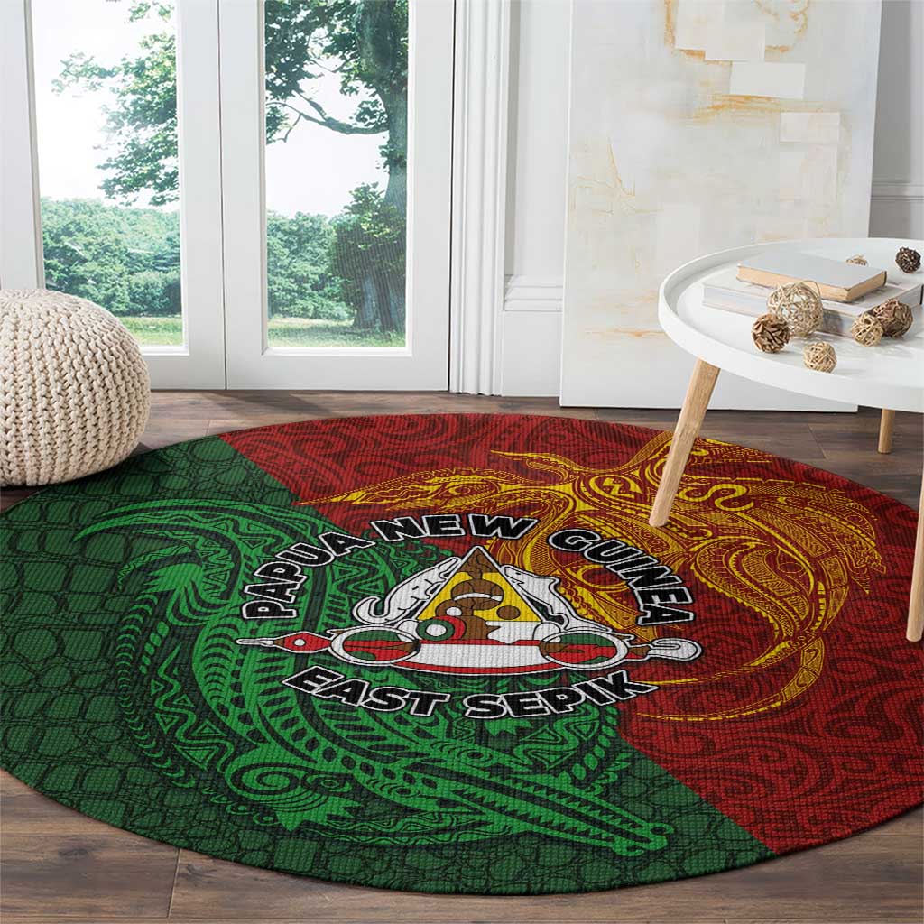 Papua New Guinea East Sepik Province Round Carpet Tribal Crocodile Birds of Paradise Melanesian Tattoo