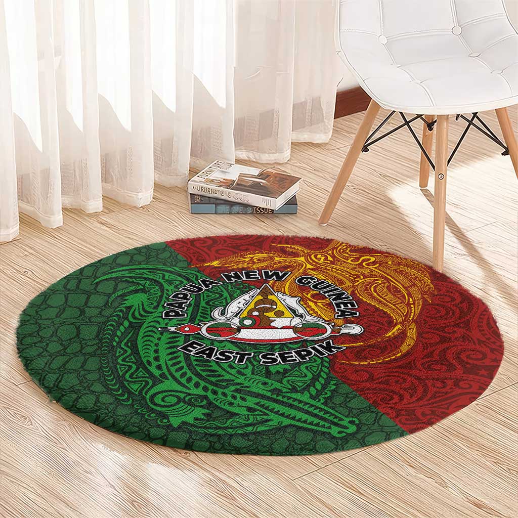 Papua New Guinea East Sepik Province Round Carpet Tribal Crocodile Birds of Paradise Melanesian Tattoo