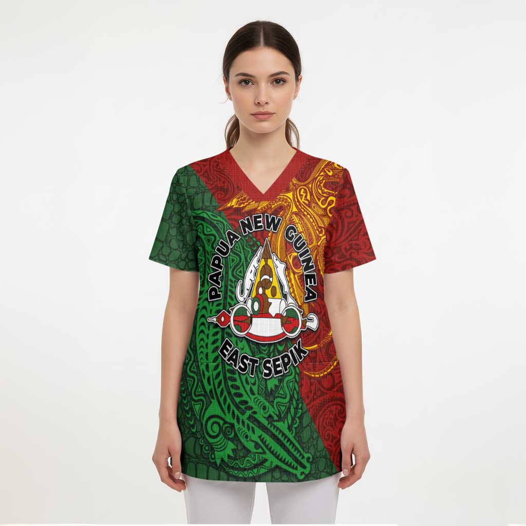 Papua New Guinea East Sepik Province Scrub Top Tribal Crocodile Birds of Paradise Melanesian Tattoo - Polynesian Pride