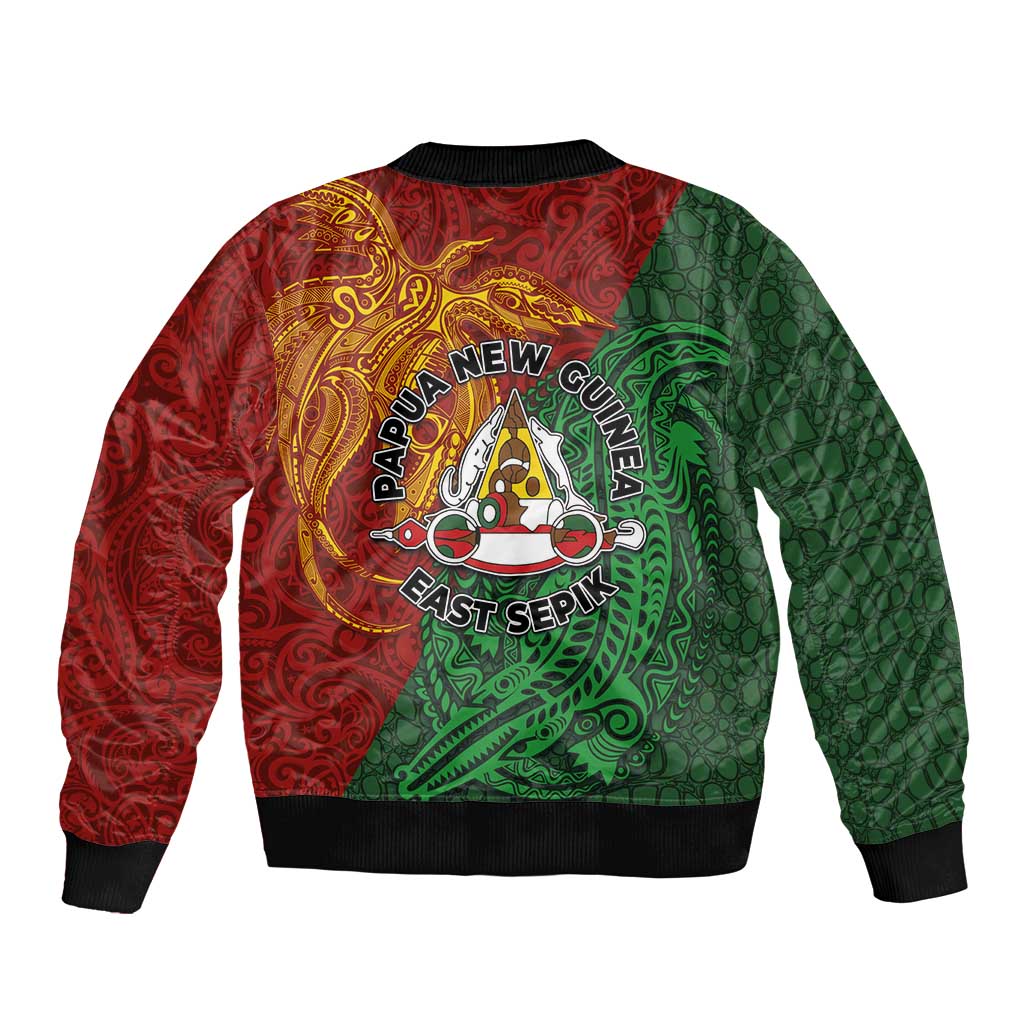 Papua New Guinea East Sepik Province Sleeve Zip Bomber Jacket Tribal Crocodile Birds of Paradise Melanesian Tattoo