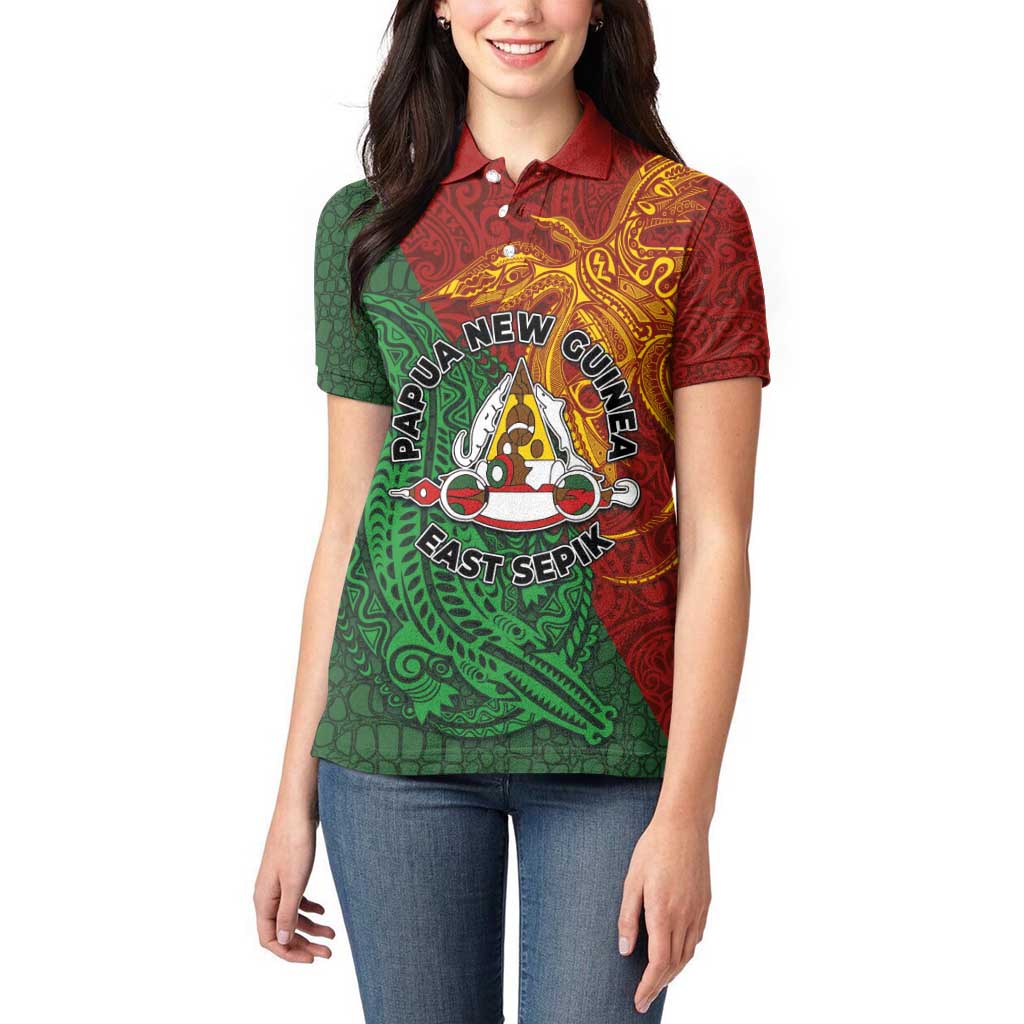 Papua New Guinea East Sepik Province Women Polo Shirt Tribal Crocodile Birds of Paradise Melanesian Tattoo