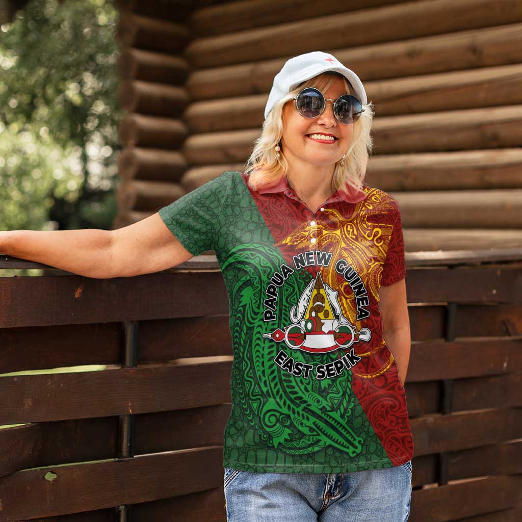 Papua New Guinea East Sepik Province Women Polo Shirt Tribal Crocodile Birds of Paradise Melanesian Tattoo