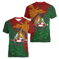 Papua New Guinea East Sepik Province Women V-Neck T-Shirt Tribal Crocodile Birds of Paradise Melanesian Tattoo