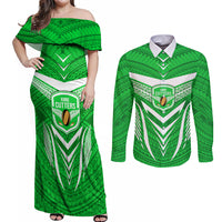 Kimbe Cutters Rugby Couples Matching Off Shoulder Maxi Dress and Long Sleeve Button Shirts Papua New Guinea Polynesian Tattoo Green Version LT03 Green - Polynesian Pride