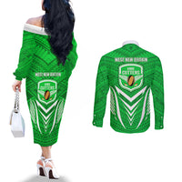 Kimbe Cutters Rugby Couples Matching Off The Shoulder Long Sleeve Dress and Long Sleeve Button Shirts Papua New Guinea Polynesian Tattoo Green Version LT03 - Polynesian Pride