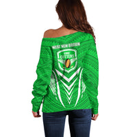 Kimbe Cutters Rugby Off Shoulder Sweater Papua New Guinea Polynesian Tattoo Green Version LT03 - Polynesian Pride