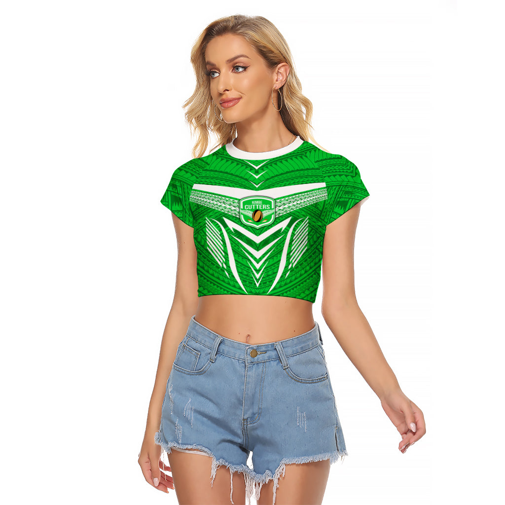 Kimbe Cutters Rugby Raglan Cropped T Shirt Papua New Guinea Polynesian Tattoo Green Version LT03 Female Green - Polynesian Pride