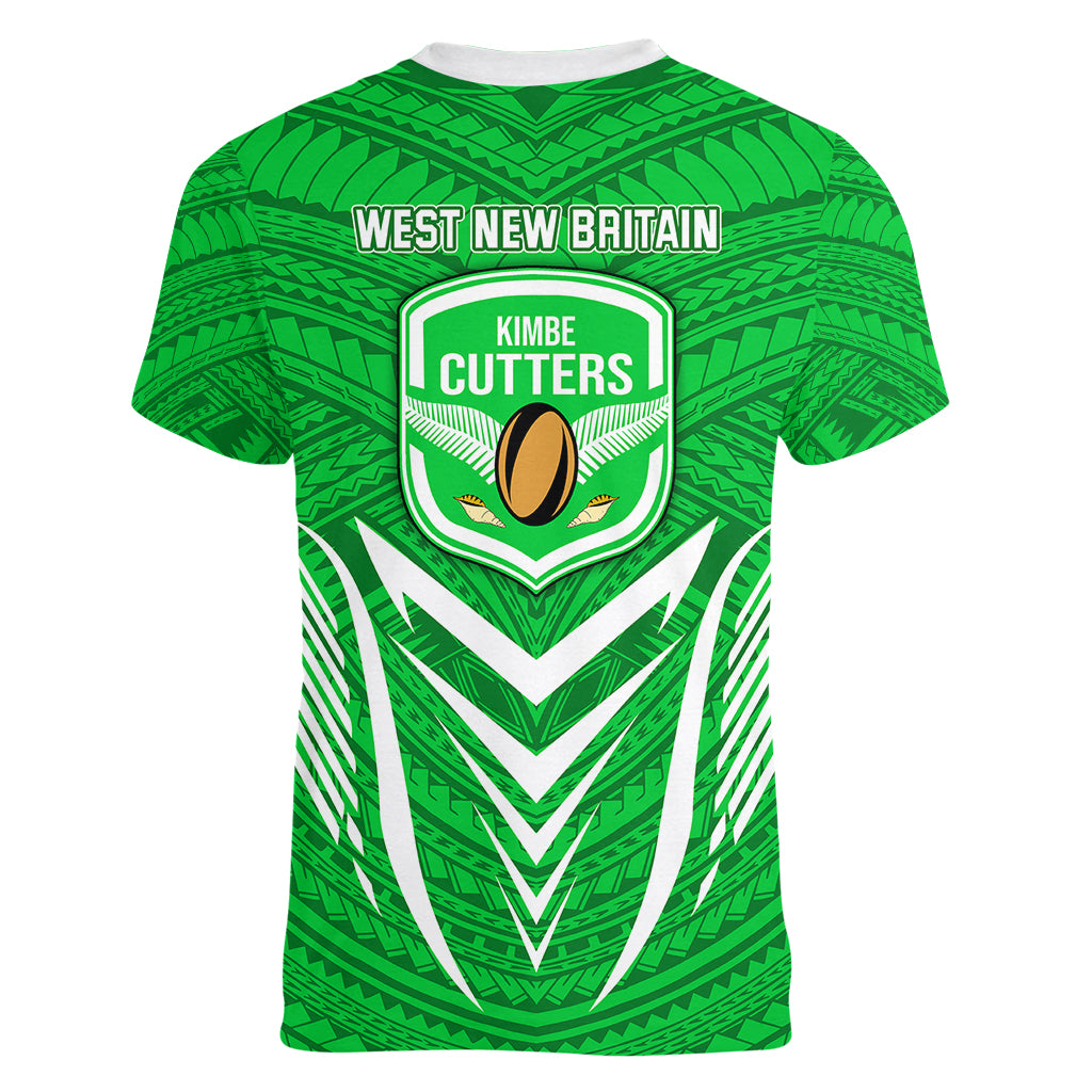 Kimbe Cutters Rugby Women V Neck T Shirt Papua New Guinea Polynesian Tattoo Green Version LT03 - Polynesian Pride