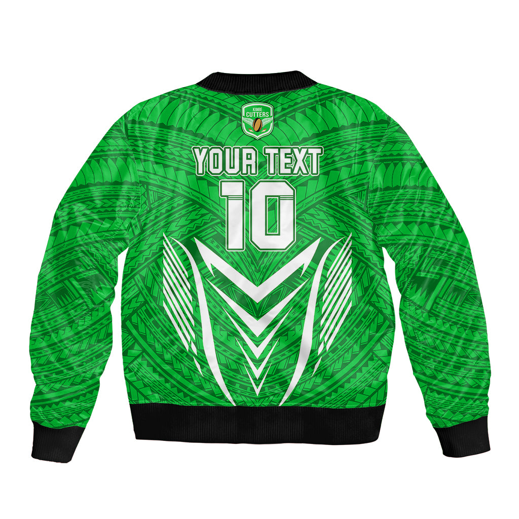 Custom Kimbe Cutters Rugby Bomber Jacket Papua New Guinea Polynesian Tattoo Green Version LT03 - Polynesian Pride