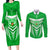 Custom Kimbe Cutters Rugby Couples Matching Long Sleeve Bodycon Dress and Long Sleeve Button Shirts Papua New Guinea Polynesian Tattoo Green Version LT03 Green - Polynesian Pride