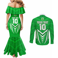 Custom Kimbe Cutters Rugby Couples Matching Mermaid Dress and Long Sleeve Button Shirts Papua New Guinea Polynesian Tattoo Green Version LT03 - Polynesian Pride