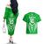 Custom Kimbe Cutters Rugby Couples Matching Off The Shoulder Long Sleeve Dress and Hawaiian Shirt Papua New Guinea Polynesian Tattoo Green Version LT03 - Polynesian Pride